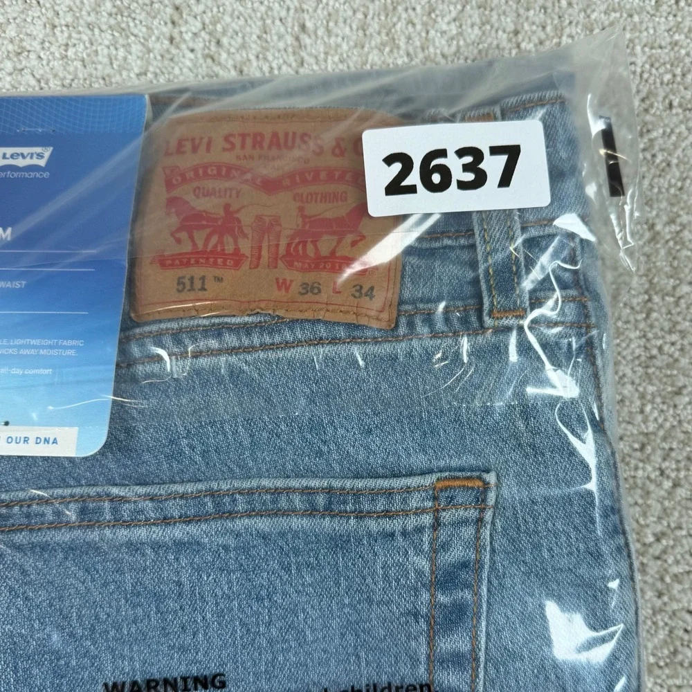 NEW Levi's 511 Mens 36x34 Slim Fit Performance Cool Stretch Denim Blue Jeans